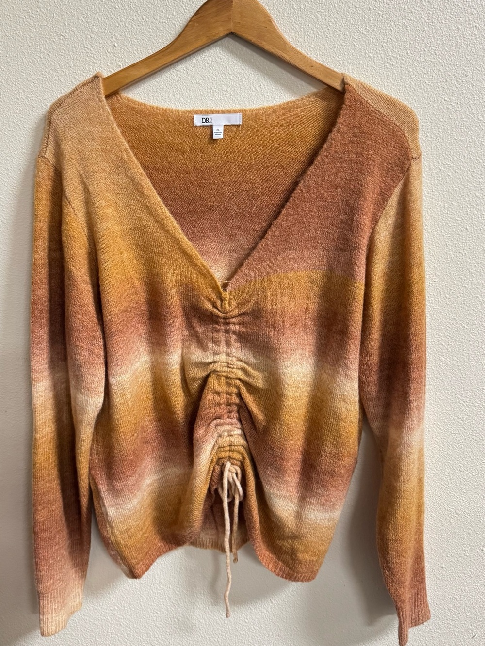 DR2 Women's Ombre Ruched Drawstring V-Neck Sweater XL